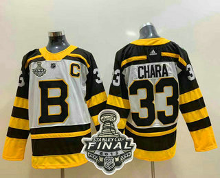 Men's Boston Bruins #33 Zdeno Chara White 2019 NHL Stanley Cup Final Patch Winter Classic Adidas Stitched NHL Jersey