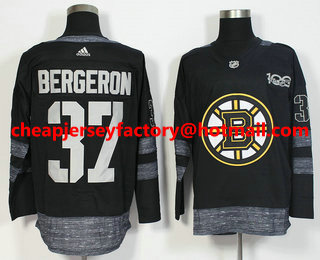 Men's Boston Bruins #37 Patrice Bergeron Black 100th Anniversary Stitched NHL 2017 Hockey Jersey