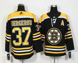 Men's Boston Bruins #37 Patrice Bergeron Black With A Patch 2017-2018 Hockey Stitched NHL Jersey