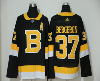 Men's Boston Bruins #37 Patrice Bergeron Black 2019-20 Alternate Authentic Adidas Stitched NHL Jersey