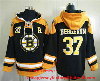 Men's Boston Bruins #37 Patrice Bergeron Black Ageless Must Have Lace Up Pullover Hoodie