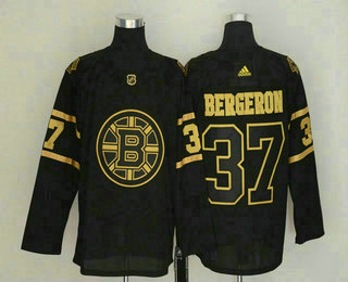 Men's Boston Bruins #37 Patrice Bergeron Black Golden Adidas Stitched NHL Jersey