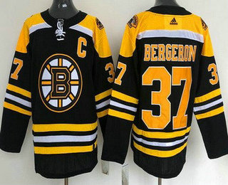 Men's Boston Bruins #37 Patrice Bergeron Black With C Patch Adidas Stitched NHL Jersey