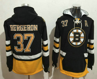 Men's Boston Bruins #37 Patrice Bergeron NEW Black Pocket Stitched NHL Old Tim Hockey Pullover Hoodie