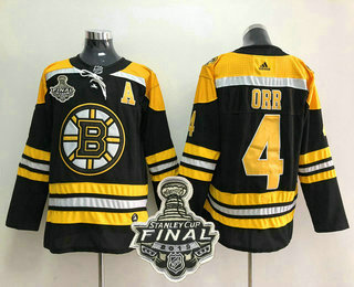 Men's Boston Bruins #4 Bobby Orr Black 2019 NHL Stanley Cup Final Patch Adidas Stitched NHL Jersey
