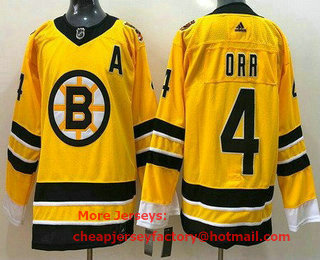 Men's Boston Bruins #4 Bobby Orr Gold 2021 Reverse Retro Stitched NHL Jersey