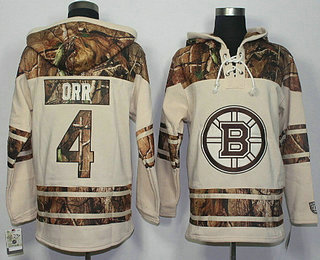 Men's Boston Bruins #4 Bobby Orr Old Time Hockey Stone Realtree Lacer Name and Number Hoodie