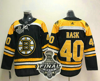 Men's Boston Bruins #40 Tuukka Rask Black 2019 NHL Stanley Cup Final Patch Adidas Stitched NHL Jersey