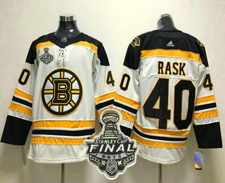 Men's Boston Bruins #40 Tuukka Rask White 2019 NHL Stanley Cup Final Patch Adidas Stitched NHL Jersey