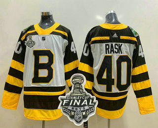 Men's Boston Bruins #40 Tuukka Rask White 2019 NHL Stanley Cup Final Patch Winter Classic Adidas Stitched NHL Jersey