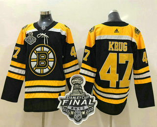 Men's Boston Bruins #47 Torey Krug Black 2019 NHL Stanley Cup Final Patch Adidas Stitched NHL Jersey