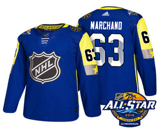 Men's Boston Bruins #63 Brad Marchand Blue 2018 NHL All-Star Stitched Ice Hockey Jersey
