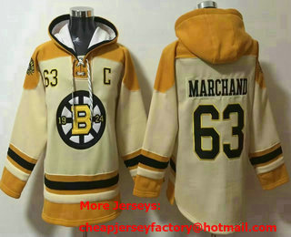 Men's Boston Bruins #63 Brad Marchand Cream Ageless Must Have Lace Up Pullover Hoodie