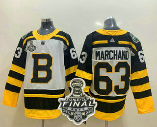 Men's Boston Bruins #63 Brad Marchand White 2019 NHL Stanley Cup Final Patch Winter Classic Adidas Stitched NHL Jersey