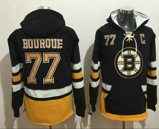 Men's Boston Bruins #77 Ray Bourque NEW Black Pocket Stitched NHL Old Tim Hockey Pullover Hoodie