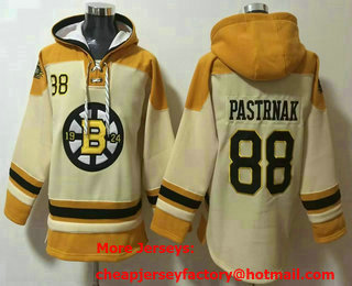 Men's Boston Bruins #88 David Pastrnak Cream Ageless Must Have Lace Up Pullover Hoodie