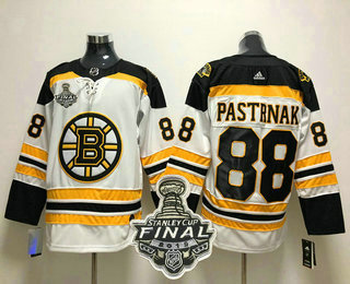 Men's Boston Bruins #88 David Pastrnak White 2019 NHL Stanley Cup Final Patch Adidas Stitched NHL Jersey