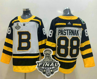 Men's Boston Bruins #88 David Pastrnak White 2019 NHL Stanley Cup Final Patch Winter Classic Adidas Stitched NHL Jersey