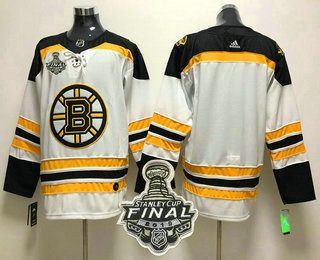 Men's Boston Bruins Blank White 2019 NHL Stanley Cup Final Patch Adidas Stitched NHL Jersey