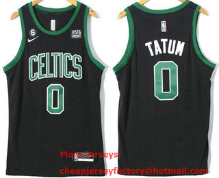 Men's Boston Celtics #0 Jayson Tatum Black With 6 Patch Nike Stitched Jersey With Sponsor