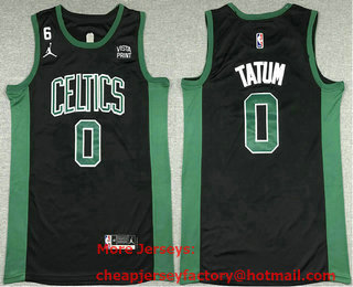 Men's Boston Celtics #0 Jayson Tatum Black With No 6 Patch Jordan Stitched Jersey