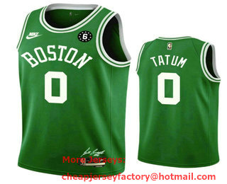 Men's Boston Celtics #0 Jayson Tatum Classics Green With 6 Patch Nike Stitched Jersey With Sponsor