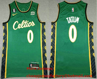 Men's Boston Celtics #0 Jayson Tatum Green 2023 City Edition With No 6 Patch Stitched Basketball Jersey