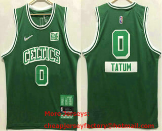 Men's Boston Celtics #0 Jayson Tatum Green 75th Anniversary Diamond 2021 Stitched Jersey With Sponsor