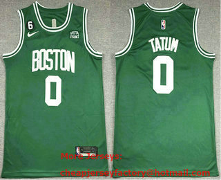 Men's Boston Celtics #0 Jayson Tatum Green With 6 Patch Jordan Stitched Jersey With Sponsor