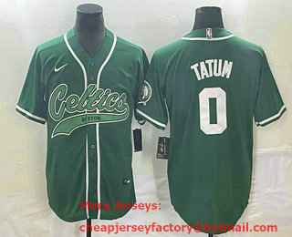 Men's Boston Celtics #0 Jayson Tatum Green With Patch Stitched Baseball Jersey