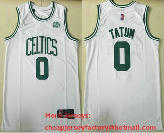 Men's Boston Celtics #0 Jayson Tatum White 75th Anniversary Diamond 2021 Stitched Jersey With Sponsor