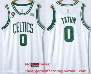 Men's Boston Celtics #0 Jayson Tatum White With 6 Patch Nike Stitched Jersey With Sponsor