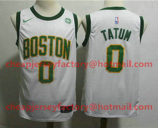 Men's Boston Celtics #0 Jayson Tatum White With Gold 2019 Nike NBA Swingman GE Patch City Edition Jersey