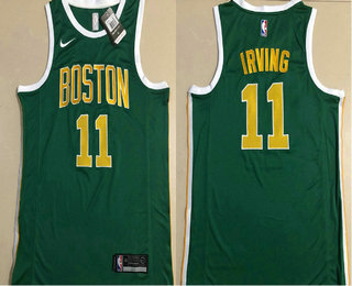 Men's Boston Celtics #11 Kyrie Irving Green With Gold Name Nike AU 2018 playoffs Earned Edition Stitched Jersey