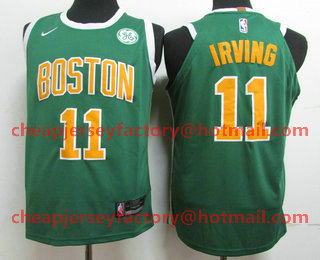 Men's Boston Celtics #11 Kyrie Irving Green With Gold Name Nike Authentic 2018 playoffs Earned Edition Stitched Jersey With The Sponsor Logo