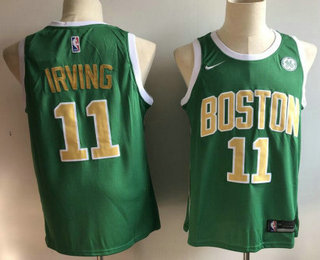 Men's Boston Celtics #11 Kyrie Irving Green With Gold Name Nike Swingman 2018 playoffs Earned Edition Stitched Jersey With The Sponsor Logo
