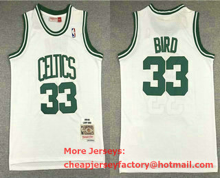 Men's Boston Celtics #33 Larry Bird 1985-86 White Hardwood Classics Soul Swingman Stitched NBA Throwback Jersey