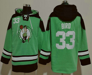 Men's Boston Celtics #33 Larry Bird Green Ageless Must Have Lace Up Pullover Hoodie