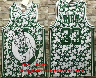 Men's Boston Celtics #33 Larry Bird Green Big Face Mitchell Ness Hardwood Classics Soul Swingman Throwback Jersey 01