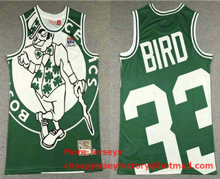 Men's Boston Celtics #33 Larry Bird Green Big Face Mitchell Ness Hardwood Classics Soul Swingman Throwback Jersey