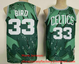 Men's Boston Celtics #33 Larry Bird Green Floral Laser Printing Throwback Jersey