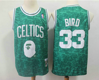 Men's Boston Celtics #33 Larry Bird Mitchell & Ness x BAPE Green Swingman Jersey