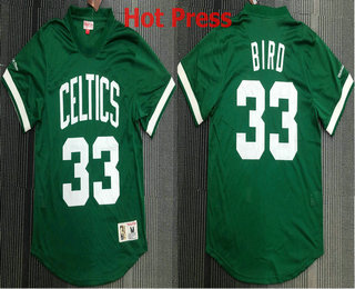 Men's Boston Celtics #33 Larry Bird Green Short Sleeved Hot Press Swingman Throwback Jersey