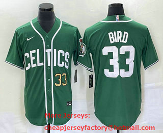 Men's Boston Celtics #33 Larry Bird Number Green Stitched Baseball Jersey 01