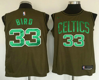 Men's Boston Celtics #33 Larry Bird Olive Stitched Nike Swingman Jersey