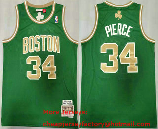 Men's Boston Celtics #34 Paul Pierce Green Gold 2007-08 Hardwood Classics Soul Swingman Stitched NBA Throwback Jersey