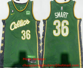Men's Boston Celtics #36 Marcus Smart 2022 Green City Edition With 6 Patch Stitched Jersey With Sponsor