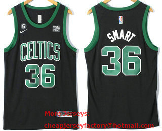 Men's Boston Celtics #36 Marcus Smart Black With 6 Patch Nike Stitched Jersey With Sponsor