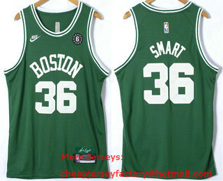 Men's Boston Celtics #36 Marcus Smart Classics Green With 6 Patch Nike Stitched Jersey With Sponsor