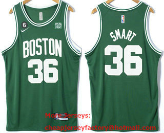 Men's Boston Celtics #36 Marcus Smart Green With 6 Patch Nike Stitched Jersey With Sponsor